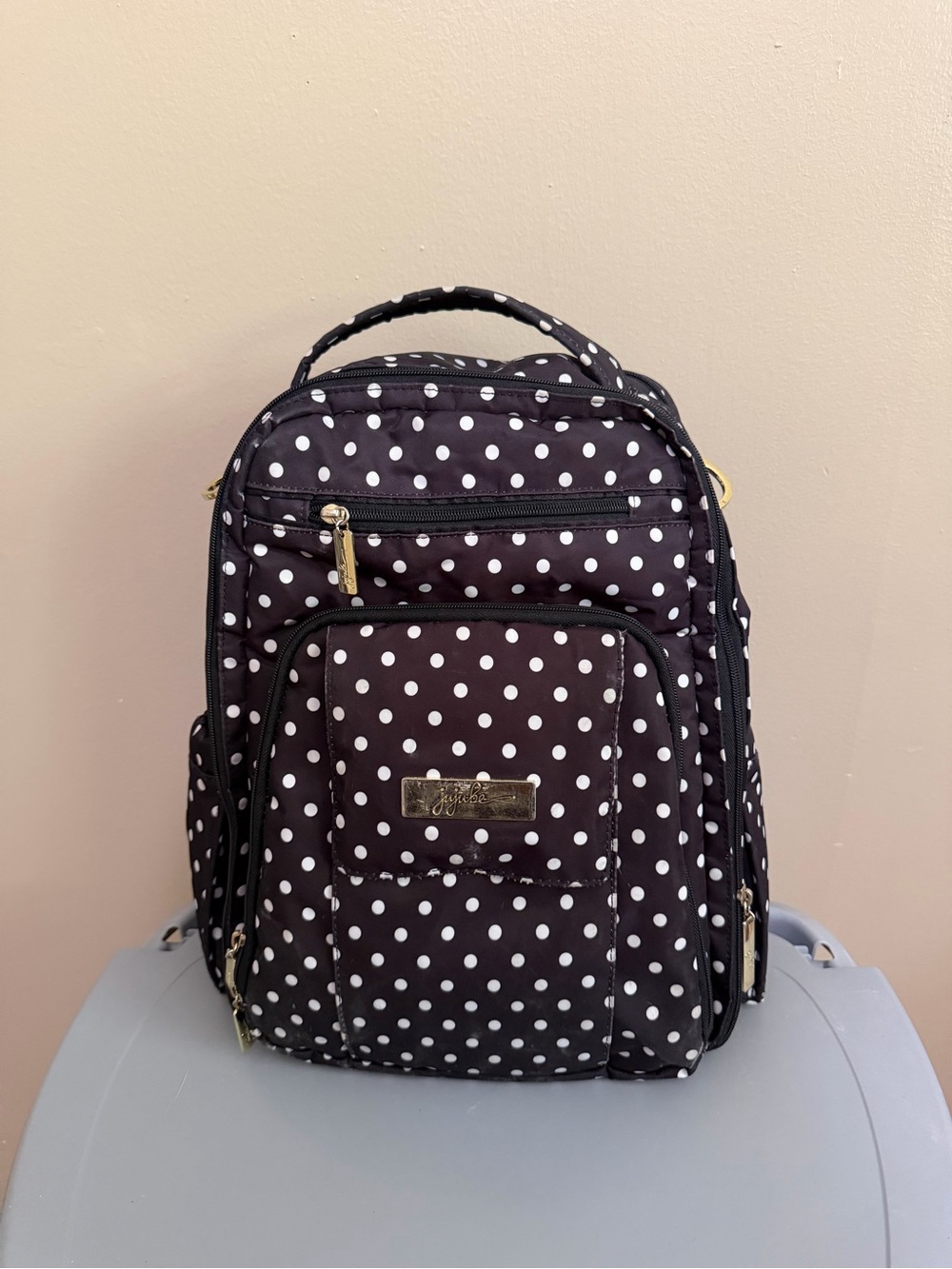 Ju-Ju-Be Black and White Polka Dot Diaper Backpack
